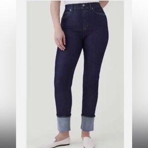 Spanx Cuffed Straight Leg Jeans in Raw Indigo